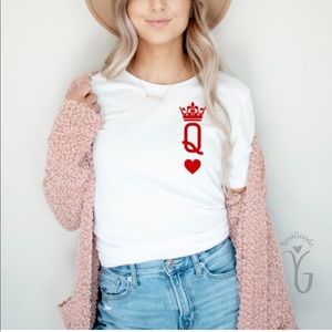 Queen of Hearts White Shirt Top Tshirt Valentine’s Day shirt Trendy NEW
